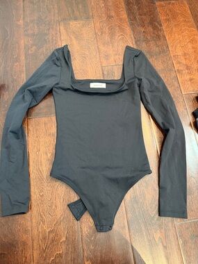 Aritzia Black Long-Sleeve Square Neck Bodysuit